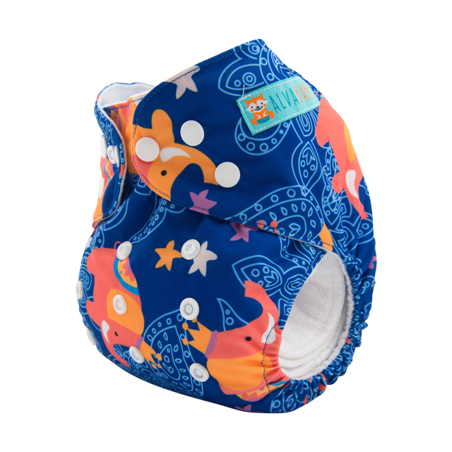 ALVABABY One Size Print Pocket Cloth Diaper -Elephant(H084A)