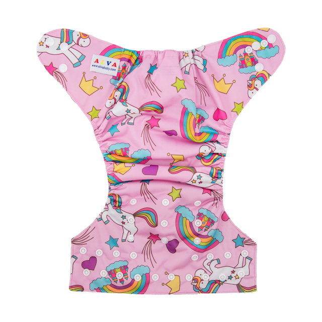 ALVABABY One Size Print Pocket Cloth Diaper -Pink unicorn(H071A)