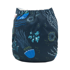 ALVABABY One Size Print Pocket Cloth Diaper -Blue jellyfish(H069A)