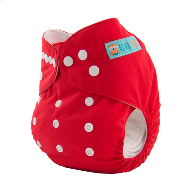 ALVABABY One Size Solid Color Pocket Cloth Diaper -Red(B07A)