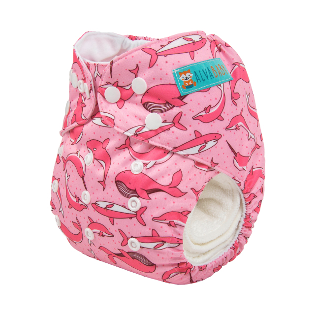 ALVABABY One Size Print Pocket Cloth Diaper - Pink dolphin (H-YK48A)