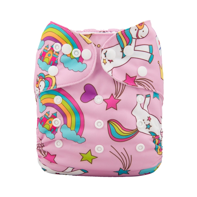 ALVABABY One Size Print Pocket Cloth Diaper -Pink unicorn(H071A)