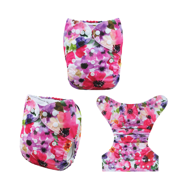 ALVABABY One Size Print Pocket Cloth Diaper -Beautiful Flowers (H065A)