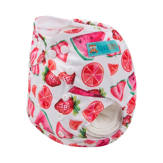 ALVABABY One Size Print Pocket Cloth Diaper - Strawberry (H-YK49A)