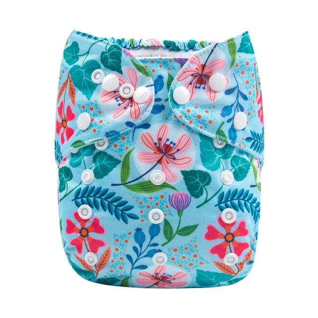 ALVABABY One Size Print Pocket Cloth Diaper -Pink flowers(H110A)
