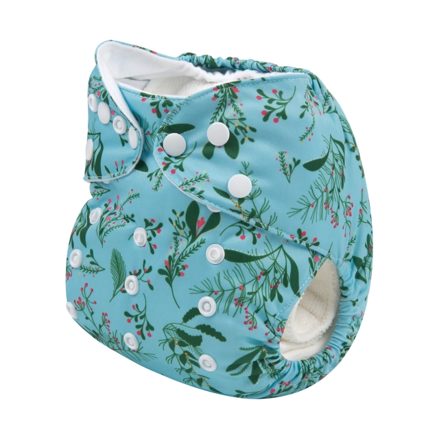 ALVABABY One Size Print Pocket Cloth Diaper -Safflower green leaves(H167A)