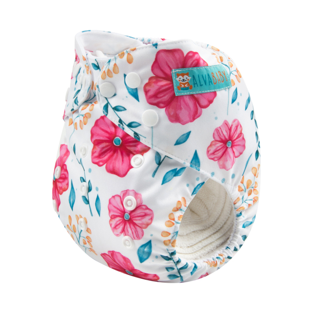 ALVABABY One Size Print Pocket Cloth Diaper -Flowers(H146A)