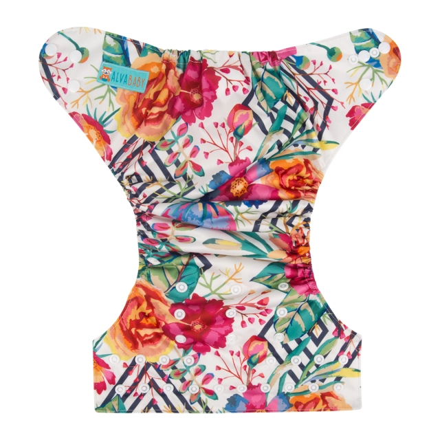 ALVABABY One Size Print Pocket Cloth Diaper -Red bloom(H121A)