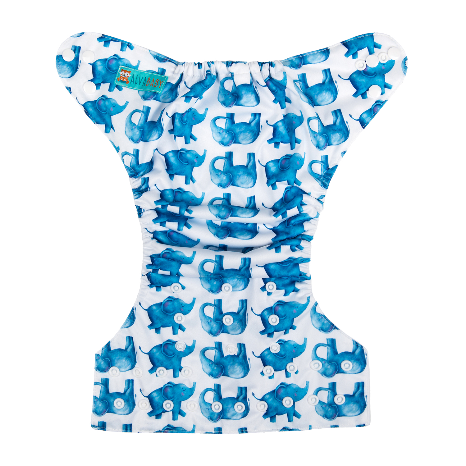 ALVABABY One Size Print Pocket Cloth Diaper -Blue elephant(H141A)