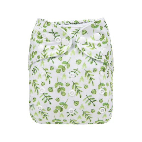 ALVABABY Print Cloth Diaper - One Size Adjustable Washable & Reusable Diaper with Pocket for Babies (Green Leaf, H187A)