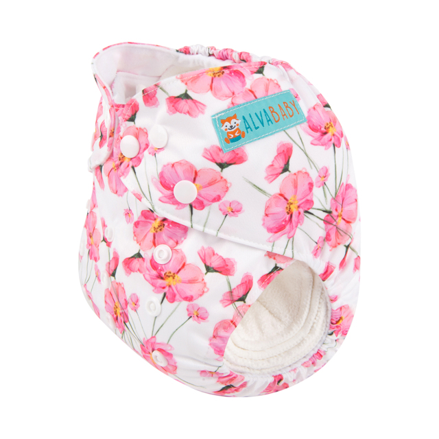 ALVABABY One Size Print Pocket Cloth Diaper -Plum Blossom(H131A)