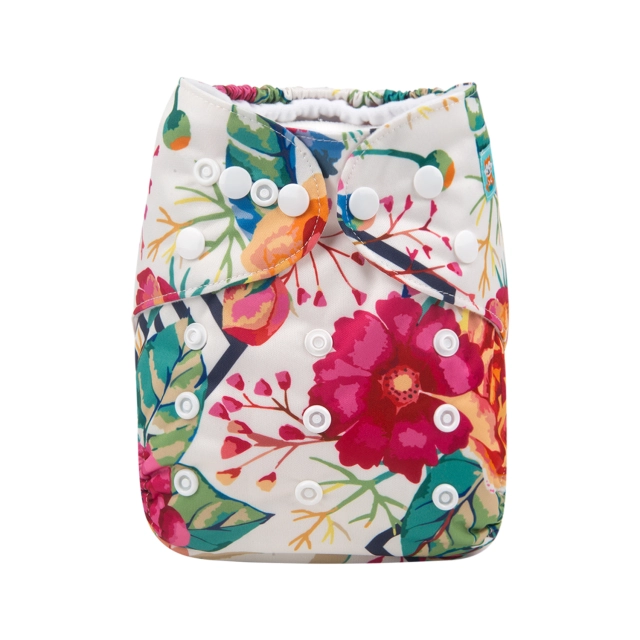 ALVABABY One Size Print Pocket Cloth Diaper -Red bloom(H121A)