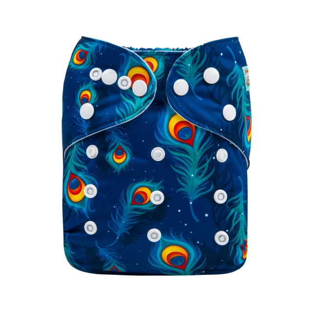 ALVABABY One Size Print Pocket Cloth Diaper -Peacock feather(H159A)