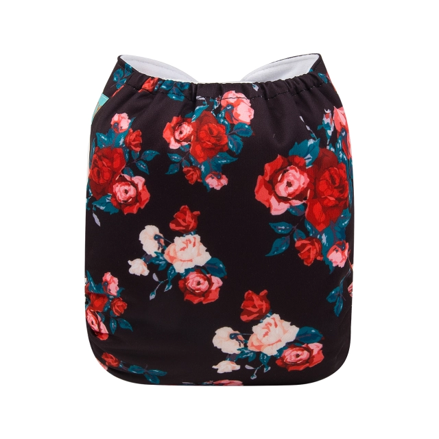ALVABABY One Size Print Pocket Cloth Diaper -Red rose(H155A)