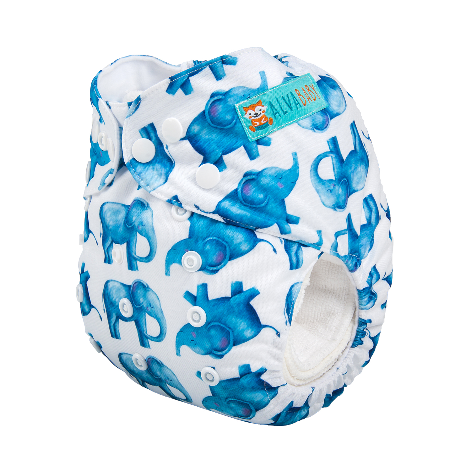 ALVABABY One Size Print Pocket Cloth Diaper -Blue elephant(H141A)