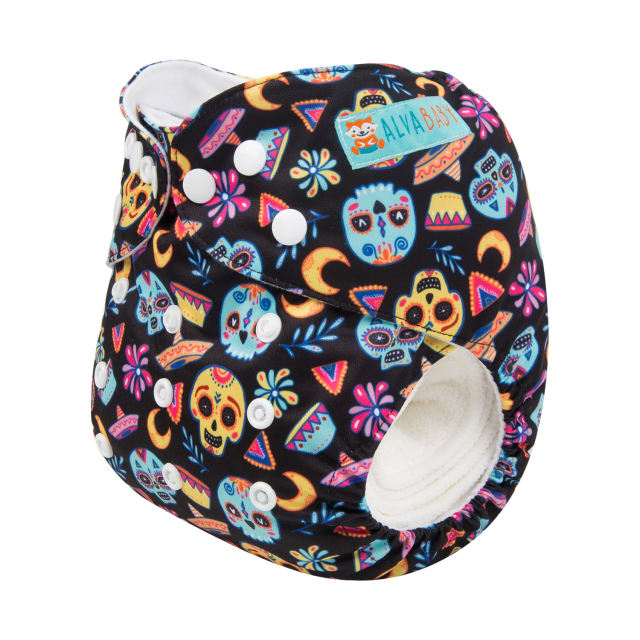 ALVABABY One Size Print Pocket Cloth Diaper -Color skull(H151A)