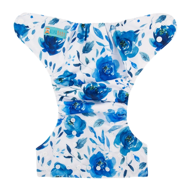 ALVABABY One Size Print Pocket Cloth Diaper -Blue flower(H104A)