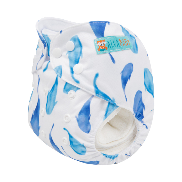 ALVABABY One Size Print Pocket Cloth Diaper -Blue Dolphin(H153A)