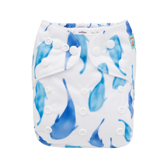 ALVABABY One Size Print Pocket Cloth Diaper -Blue Dolphin(H153A)