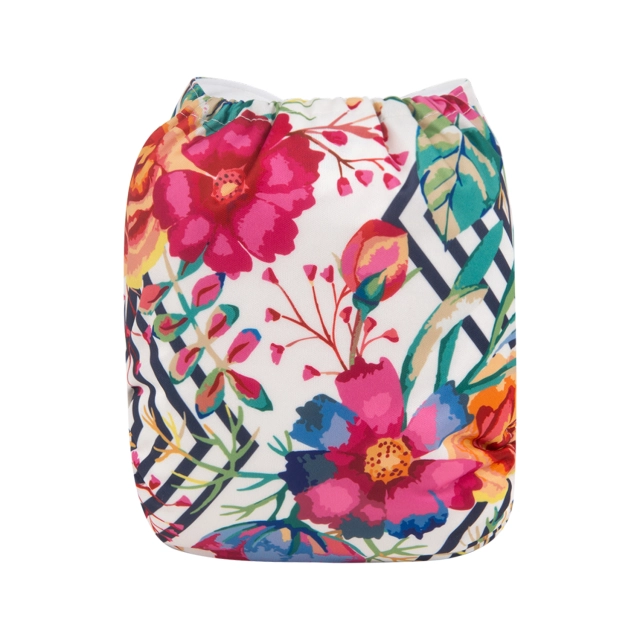 ALVABABY One Size Print Pocket Cloth Diaper -Red bloom(H121A)