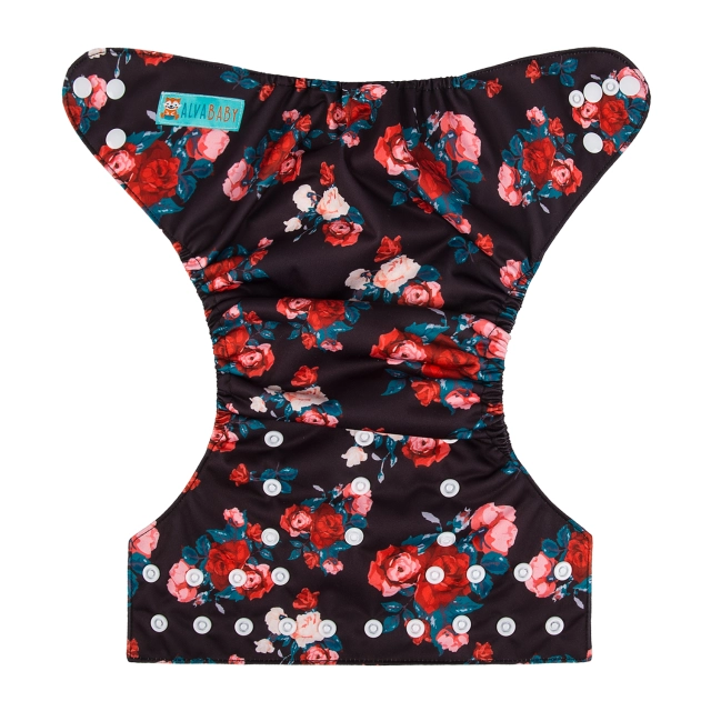 ALVABABY One Size Print Pocket Cloth Diaper -Red rose(H155A)