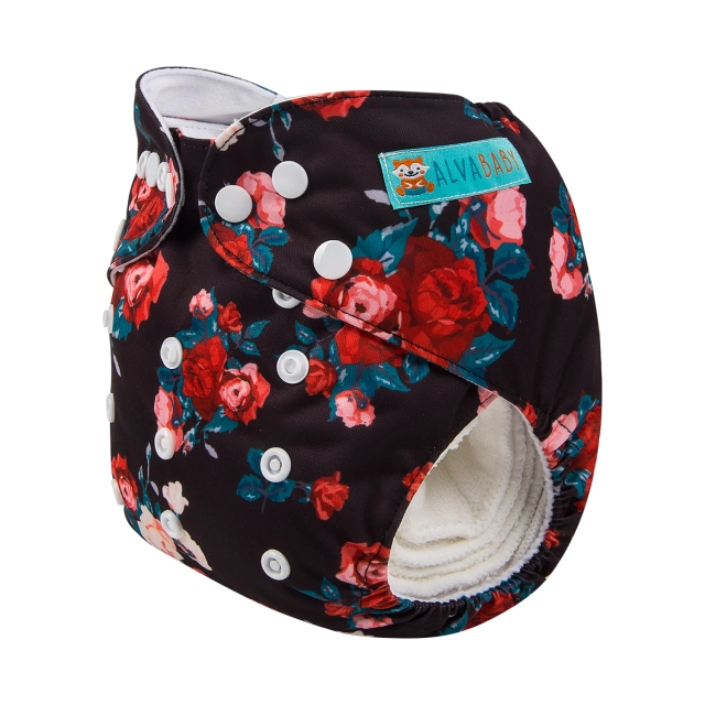 ALVABABY One Size Print Pocket Cloth Diaper -Red rose(H155A)