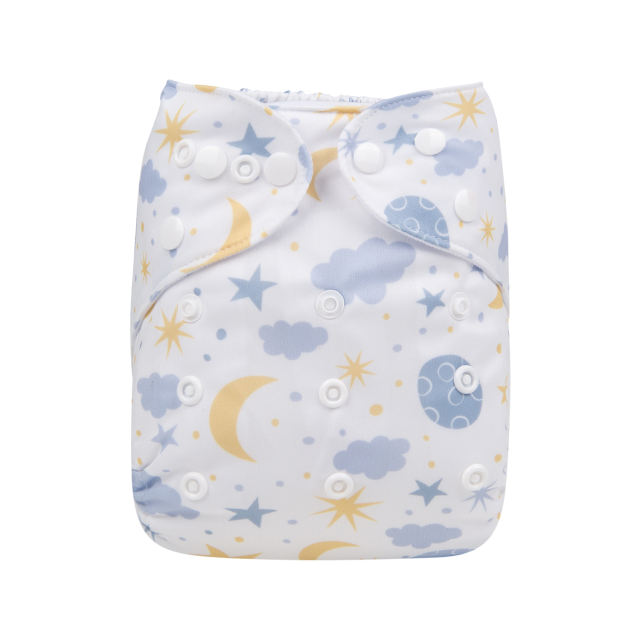 ALVABABY One Size Print Pocket Cloth Diaper -Moon & star(H190A)