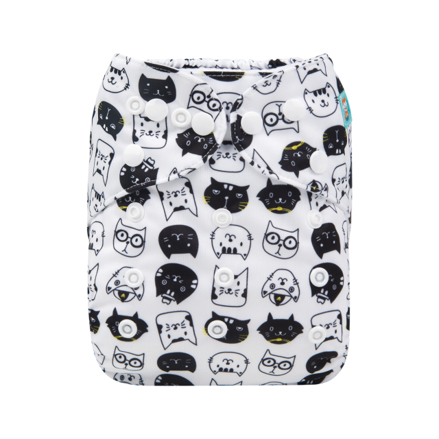 ALVABABY One Size Print Pocket Cloth Diaper -Cat(H163A)