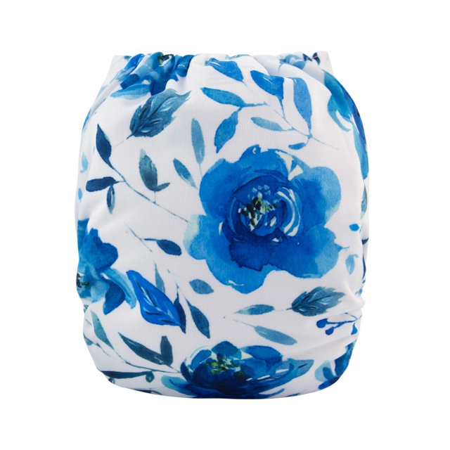 ALVABABY One Size Print Pocket Cloth Diaper -Blue flower(H104A)