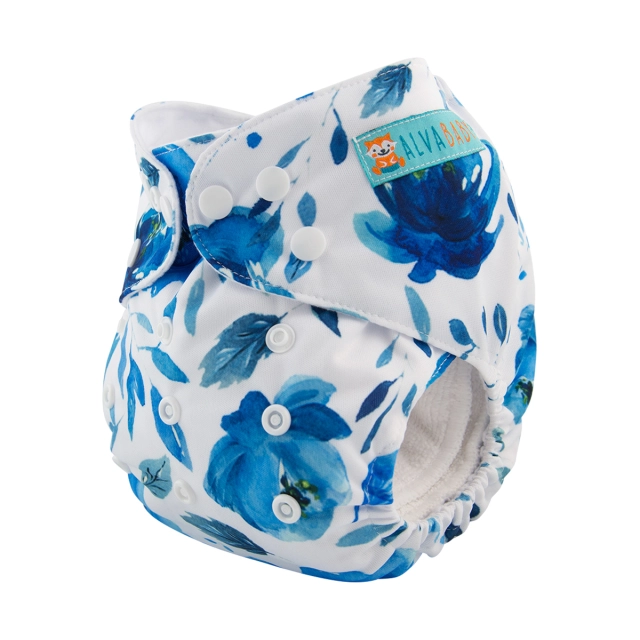 ALVABABY One Size Print Pocket Cloth Diaper -Blue flower(H104A)
