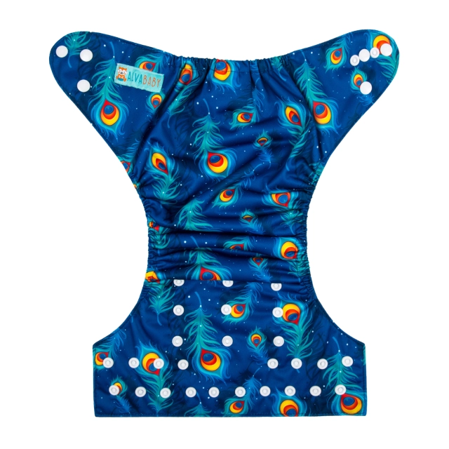 ALVABABY One Size Print Pocket Cloth Diaper -Peacock feather(H159A)