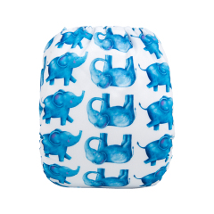 ALVABABY One Size Print Pocket Cloth Diaper -Blue elephant(H141A)