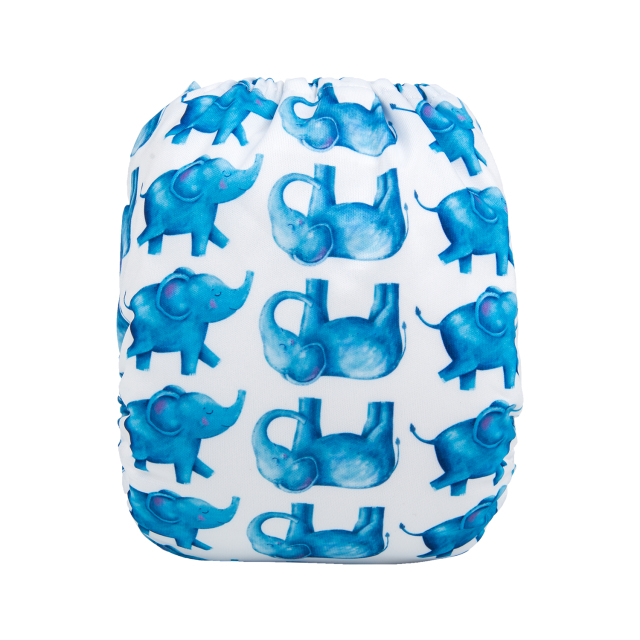 ALVABABY One Size Print Pocket Cloth Diaper -Blue elephant(H141A)