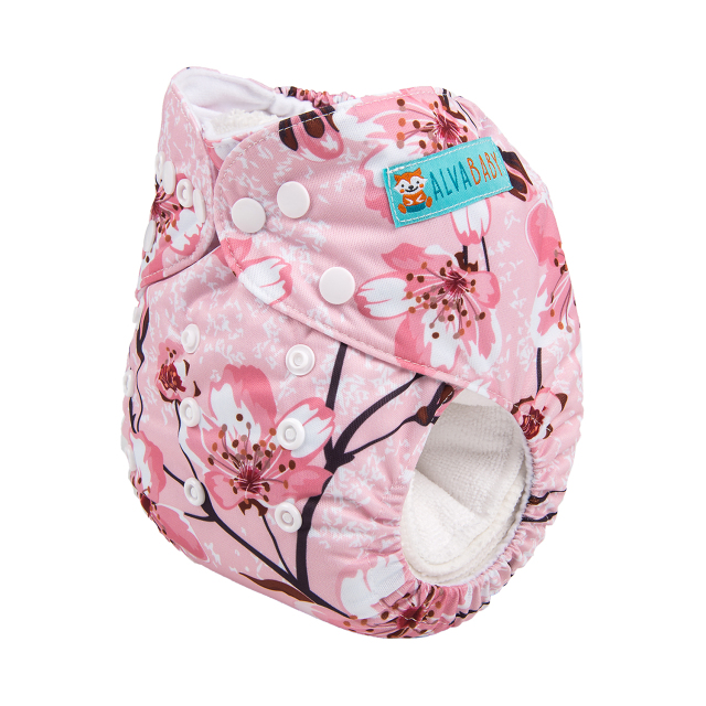 ALVABABY One Size Print Pocket Cloth Diaper -Pink plum(H140A)