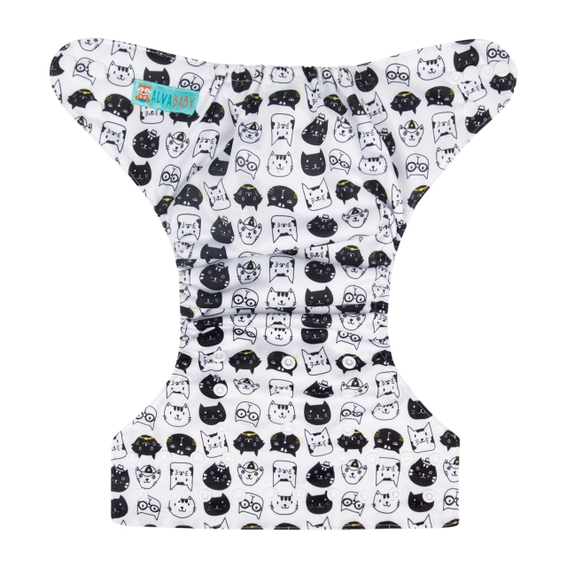 ALVABABY One Size Print Pocket Cloth Diaper -Cat(H163A)