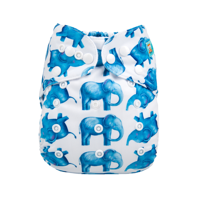 ALVABABY One Size Print Pocket Cloth Diaper -Blue elephant(H141A)