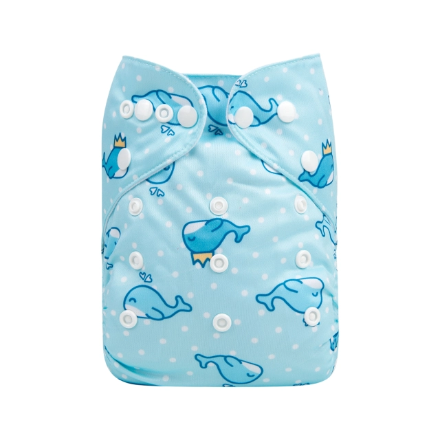 ALVABABY One Size Print Pocket Cloth Diaper -Blue dolphin(H242A)