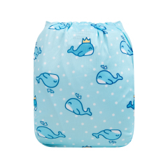 ALVABABY One Size Print Pocket Cloth Diaper -Blue dolphin(H242A)