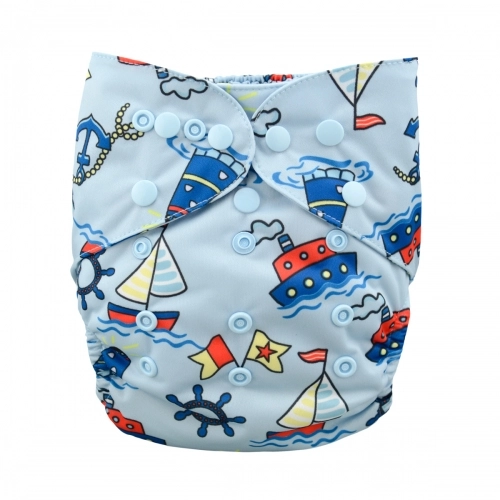 ALVABABY Reusable Cloth Diaper Cover with Double Gussets One Size Blue  Boat(DC-YA126)