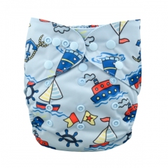 ALVABABY Reusable Cloth Diaper Cover with Double Gussets One Size Blue Boat(DC-YA126)