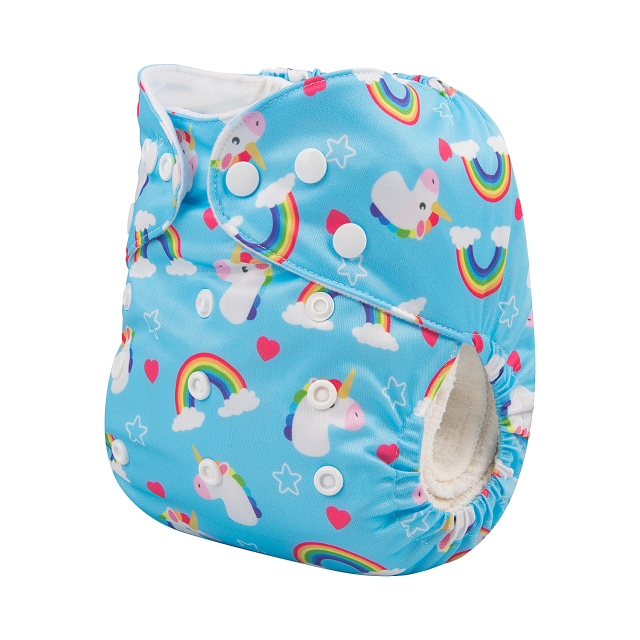 ALVABABY One Size Print Pocket Cloth Diaper -Rainbow and unicorn(H261A)