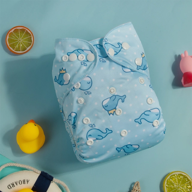 ALVABABY One Size Print Pocket Cloth Diaper -Blue dolphin(H242A)