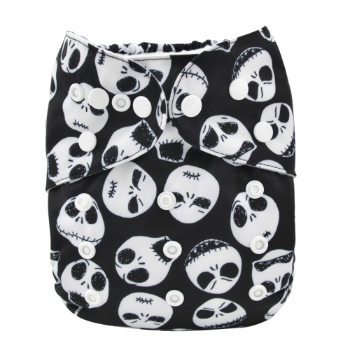 All In One Diaper with Pocket Sewn-in one 4-layer Bamboo blend insert - Skull (AO-YA132A)