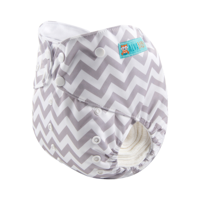 ALVABABY Big Size Pocket Cloth Diaper Grey&White Chevron (ZS33A)