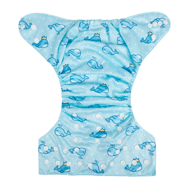 ALVABABY One Size Print Pocket Cloth Diaper -Blue dolphin(H242A)