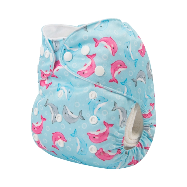 One Size Print Pocket Cloth Diaper -Happy dolphins(H253)