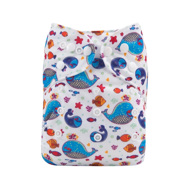 ALVABABY One Size Print Pocket Cloth Diaper -Dolphin(H223A)