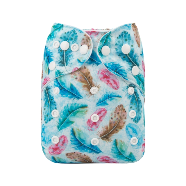 One Size Print Pocket Cloth Diaper -Feather(H254)