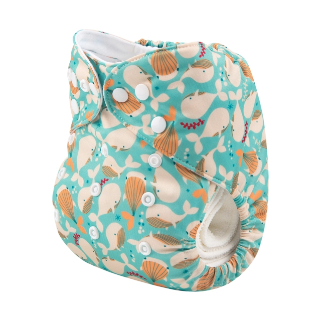 ALVABABY One Size Print Pocket Cloth Diaper -Dolphin(H199A)