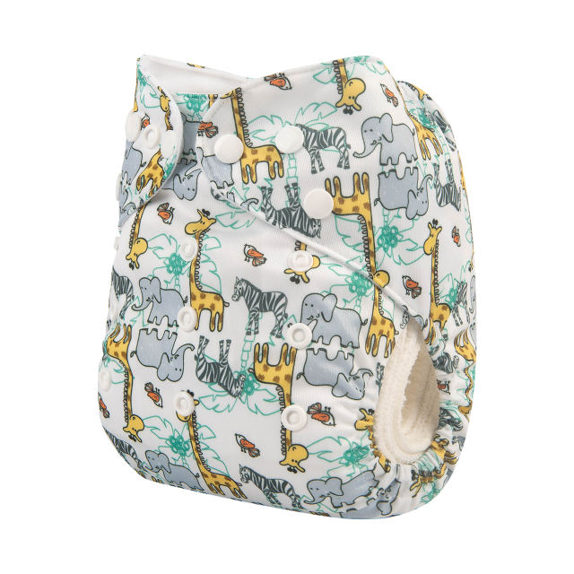 ALVABABY One Size Print Pocket Cloth Diaper -Giraffe&amp;Elephant(H268A)